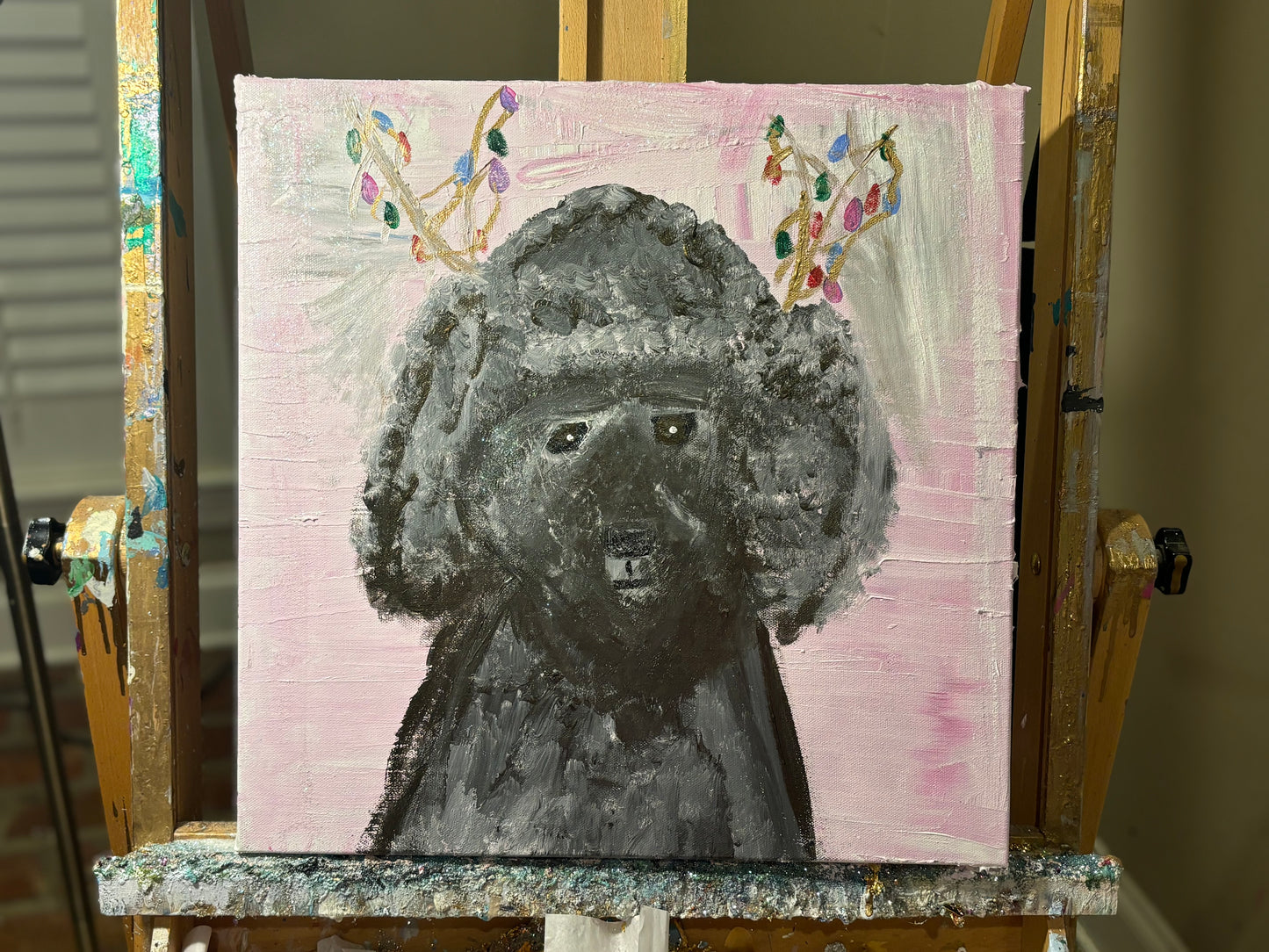 Made to order custom pet with reindeer antlers canvas