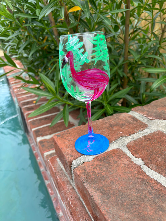 Stemmed hand-painted flamingo ๐ฆฉwine glass