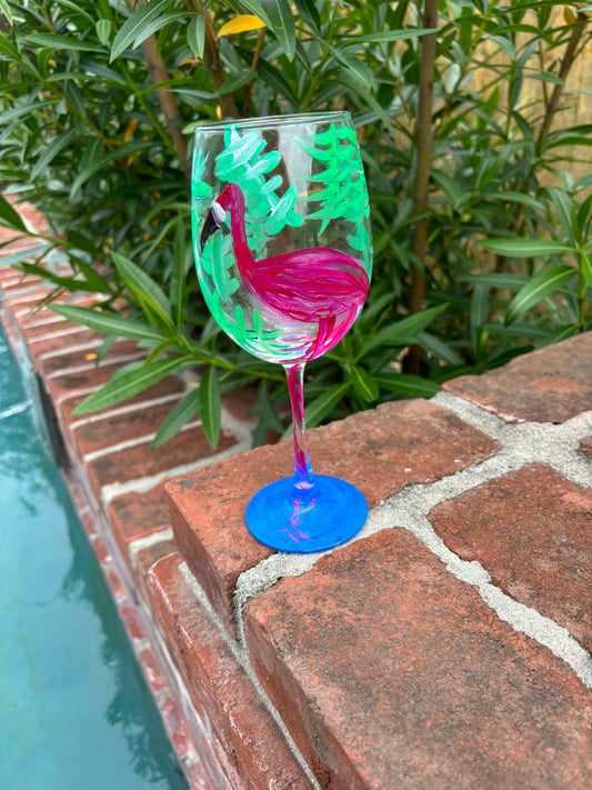 Stemmed hand-painted flamingo ๐ฆฉwine glass