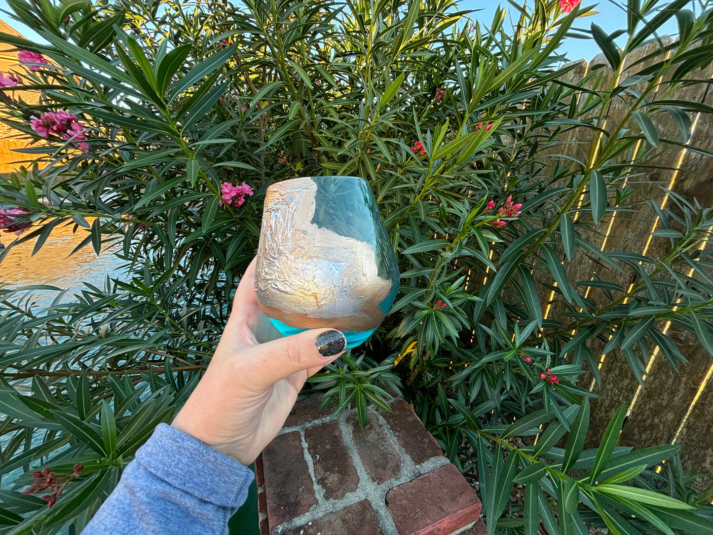 Hand painted Louisiana stemless wine glass
