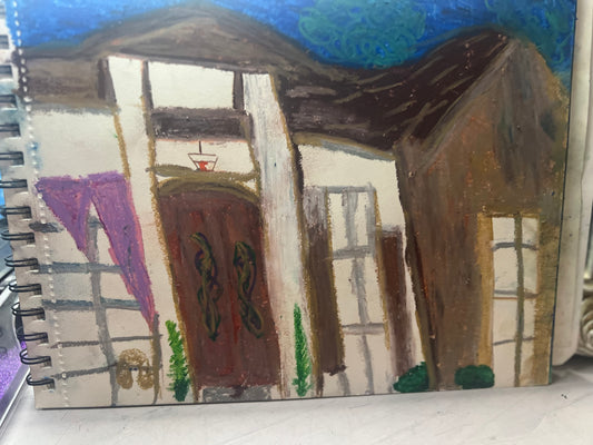 Made to order oil pastel house drawing-