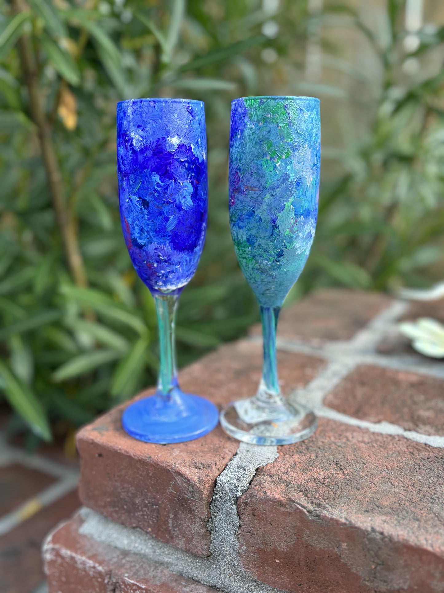 Hand- painted hydrangea champagne flutes!