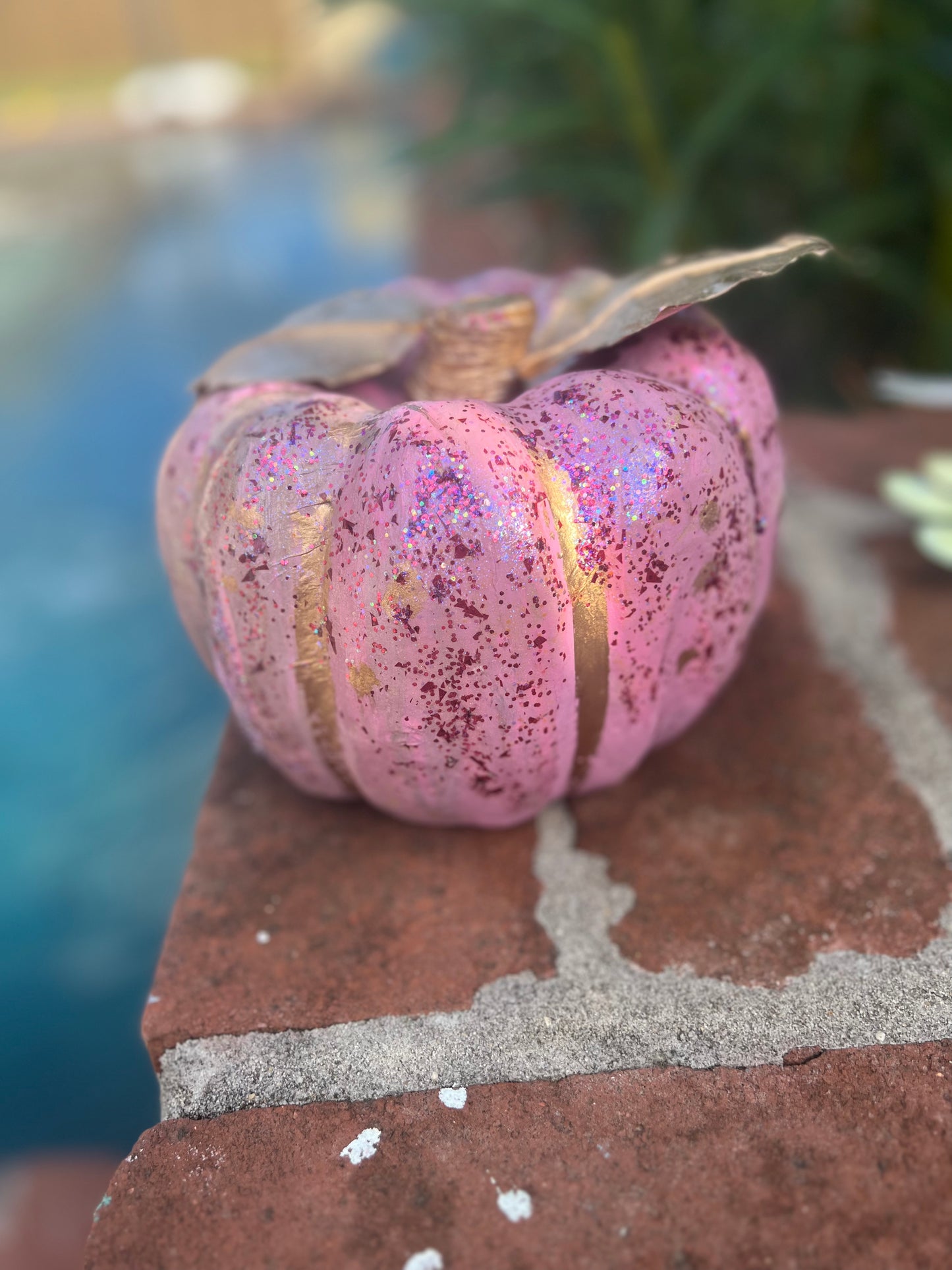 Blush, pink and gold hand painted pumpkin