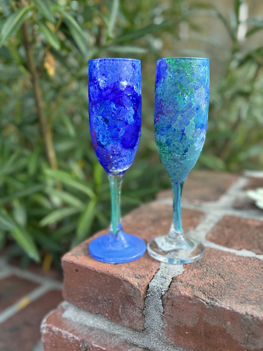 Hand- painted hydrangea champagne flutes!