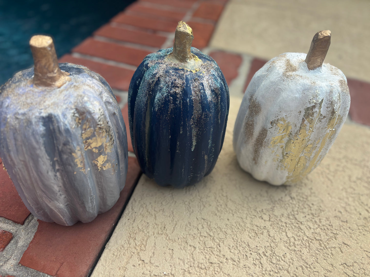 Paper mache hand-painted gold leaf pumpkin decorations 🎃