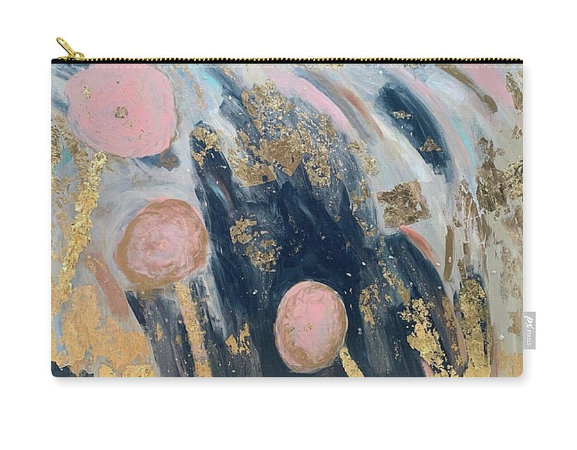 “Bloom” pink and navy inspired gold zipper bag