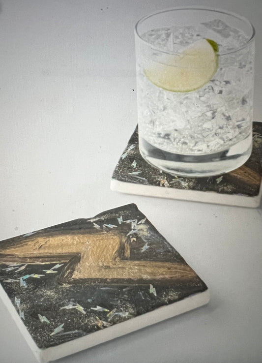 TCB inspired limestone coasters