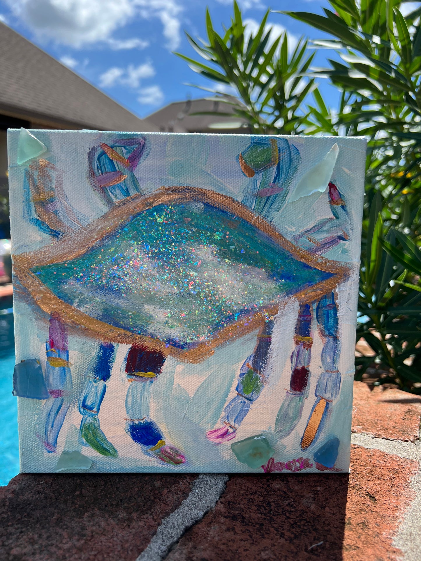 Sea-Glass Mosaic 🦀 Crab original painting