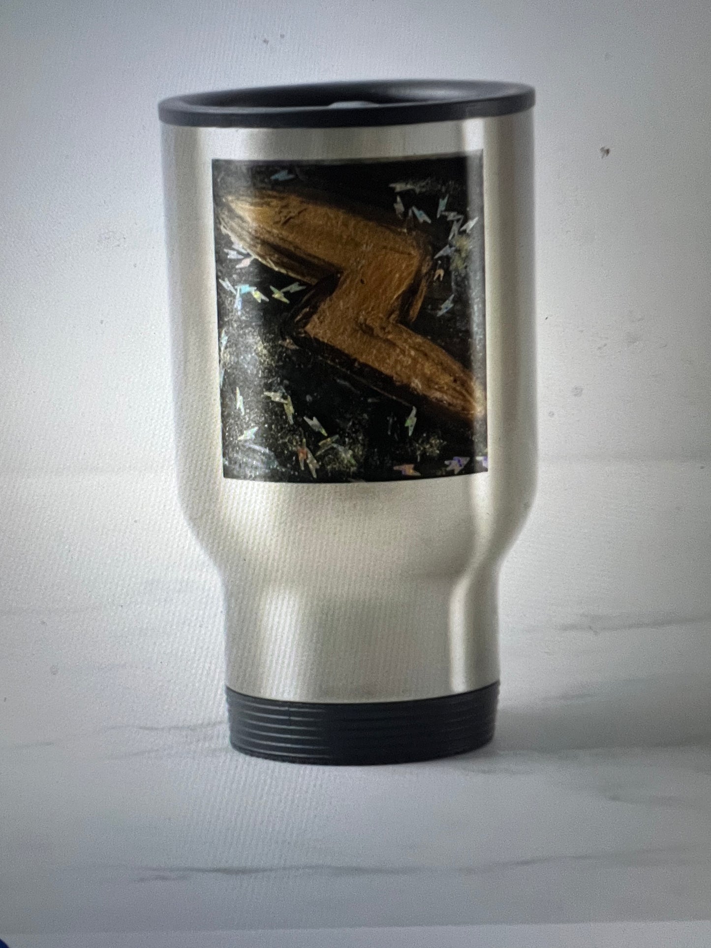 TCB inspired stainless travel mug with handle